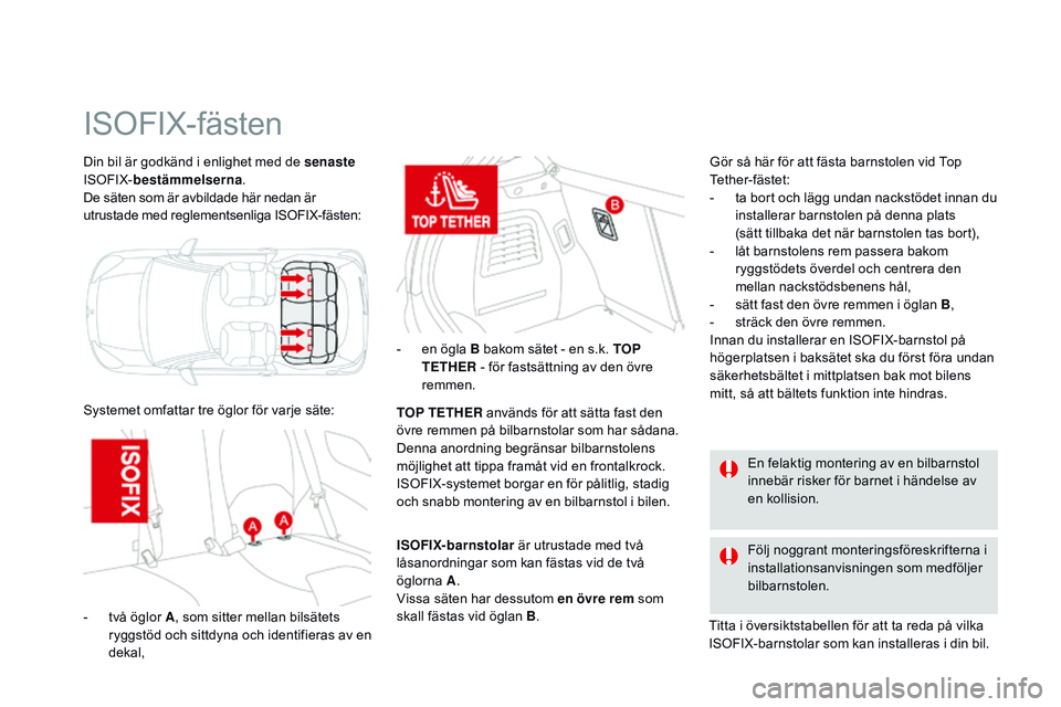 CITROEN DS3 CABRIO 2015  InstruktionsbÖcker (in Swedish) Ds3_sv_Chap09_securite-enfants_ed01-2014
Din bil är godkänd i enlighet med de senaste 
Is
oF IX-bestämmelserna .
De säten som är avbildade här nedan är 
utrustade med reglementsenliga I
s

o
F
