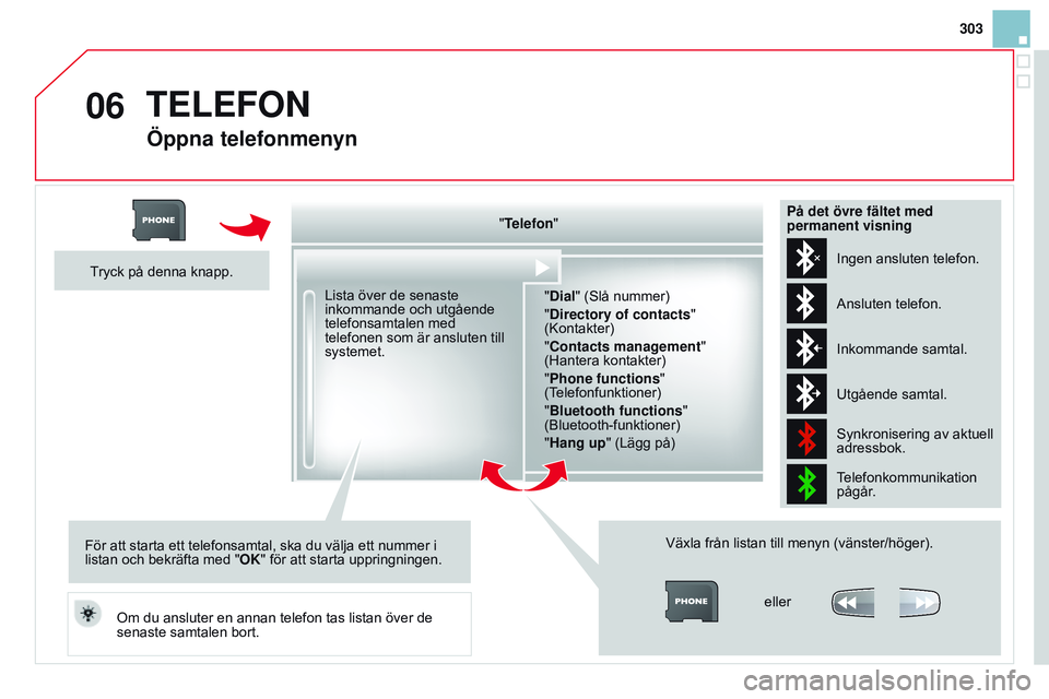 CITROEN DS3 CABRIO 2015  InstruktionsbÖcker (in Swedish) 06
303
Ds3_sv_Chap13b_rt6-2-8_ed01-2014
Öppna telefonmenyn
"Telefon""Dial" ( s lå nummer)
"Directory of contacts" 
(
k ontakter)
"Contacts management " 
(Hantera kont CITROEN DS3 CABRIO 2015  InstruktionsbÖcker (in Swedish) 06
303
Ds3_sv_Chap13b_rt6-2-8_ed01-2014
Öppna telefonmenyn
"Telefon""Dial" ( s lå nummer)
"Directory of contacts" 
(
k ontakter)
"Contacts management " 
(Hantera kont