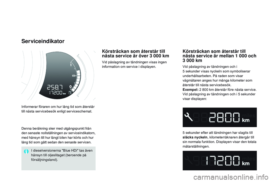 CITROEN DS3 CABRIO 2015 InstruktionsbÖcker (in Swedish) Ds3_sv_Chap01_controle-de-marche_ed01-2014
Informerar föraren om hur lång tid som återstår
till nästa servicebesök enligt serviceschemat.
Serviceindikator
Körsträckan som återstår till
nä CITROEN DS3 CABRIO 2015 InstruktionsbÖcker (in Swedish) Ds3_sv_Chap01_controle-de-marche_ed01-2014
Informerar föraren om hur lång tid som återstår
till nästa servicebesök enligt serviceschemat.
Serviceindikator
Körsträckan som återstår till
nä