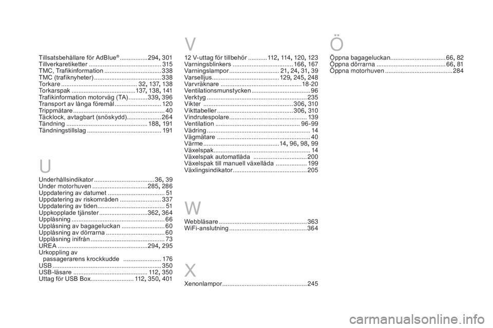 CITROEN DS4 2016 InstruktionsbÖcker (in Swedish) DS4_sv_Chap13_index-alpha_ed03-2015
Underhållsindikator ...................................36, 39
Under motorhuven ............................... .285 , 286
Uppdatering av datumet
............... CITROEN DS4 2016 InstruktionsbÖcker (in Swedish) DS4_sv_Chap13_index-alpha_ed03-2015
Underhållsindikator ...................................36, 39
Under motorhuven ............................... .285 , 286
Uppdatering av datumet
...............