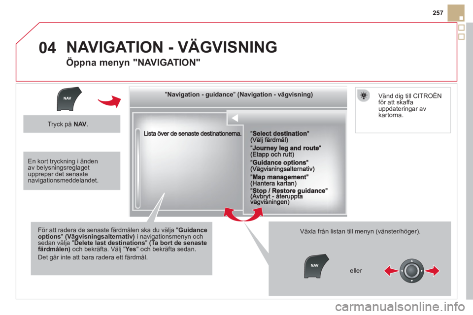 CITROEN DS5 2013  InstruktionsbÖcker (in Swedish) 04
257
""""""""""""ggggggggggNavigation  guidanceNavigation guidanceNavigation guidanceNavigation guidanceNavigation guidanceNavigation - guidanceNavigation - guidanceNavigation - guidanceNavigation -