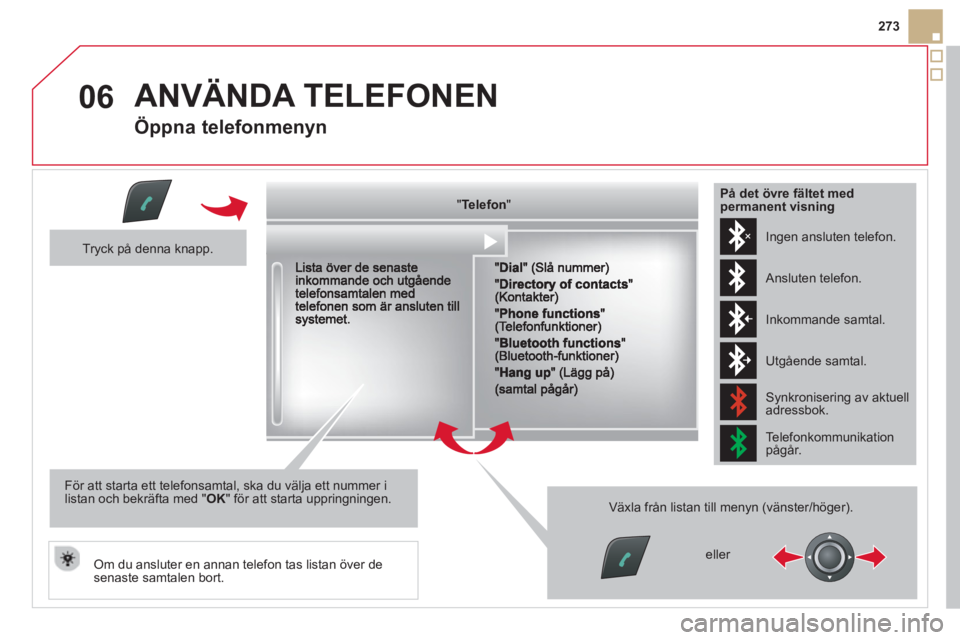 CITROEN DS5 2013  InstruktionsbÖcker (in Swedish) 06
273
  ANVÄNDA TELEFONEN
 
 
Öppna telefonmenyn 
""""""""TelefonTelefonTelefonTelefonTelefonTelefonTelefonTelefonTelefonTelefonTelefonTelefonTelefonTelefonTl fTl fTl fTl fTl f""""""""
 
 
Tryck p