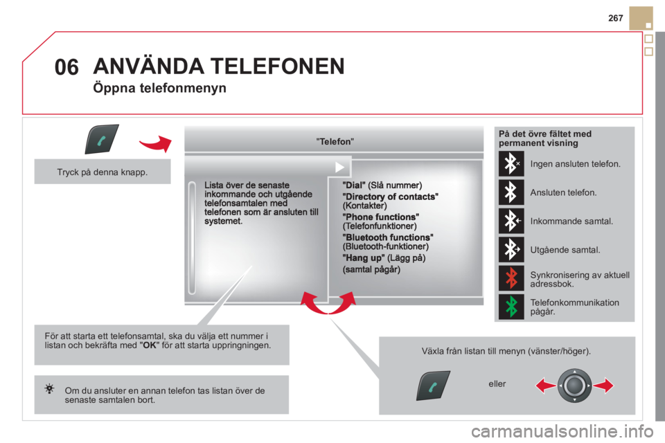 CITROEN DS5 2012 InstruktionsbÖcker (in Swedish) 06
267
ANVÄNDA TELEFONEN
Öppna telefonmenyn
""""""""TelefonTelefonTelefonTelefonTelefonTelefonTelefonTelefonTelefonTelefonTelefonTelefonTelefonTelefonTl fTl fTl fTl fTl f""""""""
Tryck p CITROEN DS5 2012 InstruktionsbÖcker (in Swedish) 06
267
ANVÄNDA TELEFONEN
Öppna telefonmenyn
""""""""TelefonTelefonTelefonTelefonTelefonTelefonTelefonTelefonTelefonTelefonTelefonTelefonTelefonTelefonTl fTl fTl fTl fTl f""""""""
Tryck p