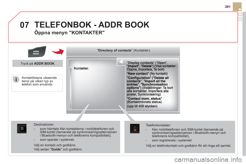 CITROEN DS5 HYBRID 2013 InstruktionsbÖcker (in Swedish) 07
291
TELEFONBOK - ADDR BOOK
Öppna menyn "KONTAKTER"
""""""""""pypypypypypypysp ay co tactsDisplay contactsDisplay contactsDisplay contactsDisplay contactsDisplay contactsDisplay contactsDisp CITROEN DS5 HYBRID 2013 InstruktionsbÖcker (in Swedish) 07
291
TELEFONBOK - ADDR BOOK
Öppna menyn "KONTAKTER"
""""""""""pypypypypypypysp ay co tactsDisplay contactsDisplay contactsDisplay contactsDisplay contactsDisplay contactsDisplay contactsDisp