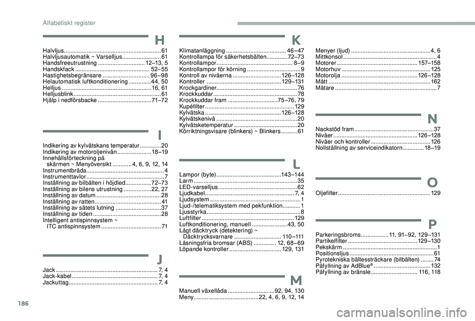 CITROEN JUMPER 2019 InstruktionsbÖcker (in Swedish) 186
Halvljus ............................................................ 61
Halvljusautomatik ~ Varselljus ........................61
Handsfreeutrustning
.............................12–13, 5
H CITROEN JUMPER 2019 InstruktionsbÖcker (in Swedish) 186
Halvljus ............................................................ 61
Halvljusautomatik ~ Varselljus ........................61
Handsfreeutrustning
.............................12–13, 5
H