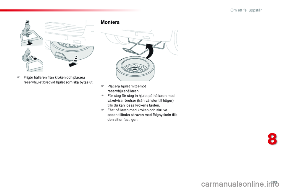 CITROEN JUMPER SPACETOURER 2017 InstruktionsbÖcker (in Swedish) 293
Spacetourer-VP_sv_Chap08_En-cas-de-panne_ed01-2016
F Frigör hållaren från kroken och placera reservhjulet bredvid hjulet som ska bytas ut.
Montera
F Placera hjulet mitt emot reservhjulshållare CITROEN JUMPER SPACETOURER 2017 InstruktionsbÖcker (in Swedish) 293
Spacetourer-VP_sv_Chap08_En-cas-de-panne_ed01-2016
F Frigör hållaren från kroken och placera reservhjulet bredvid hjulet som ska bytas ut.
Montera
F Placera hjulet mitt emot reservhjulshållare