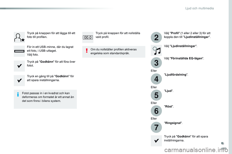 CITROEN JUMPER SPACETOURER 2017 InstruktionsbÖcker (in Swedish) 409
3
2
4
5
6
7
Spacetourer-VP_sv_Chap10b_nAC-1_ed01-2016
Välj " Profil " (1 eller 2 eller 3) för att
koppla den till " Ljudinställningar ".
Välj " Ljudinställningar ".
V CITROEN JUMPER SPACETOURER 2017 InstruktionsbÖcker (in Swedish) 409
3
2
4
5
6
7
Spacetourer-VP_sv_Chap10b_nAC-1_ed01-2016
Välj " Profil " (1 eller 2 eller 3) för att
koppla den till " Ljudinställningar ".
Välj " Ljudinställningar ".
V