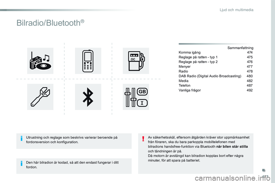 CITROEN JUMPER SPACETOURER 2017  InstruktionsbÖcker (in Swedish) 473
Spacetourer-VP_sv_Chap10d_rD6_ed01-2016
Bilradio/Bluetooth®
Sammanfattning
Komma igång
 4 74
Reglage på ratten - typ 1
 
4
 75
Reglage på ratten - typ 2
 
4
 76
Menyer
 
4
 77
Radio
 47

8
DAB