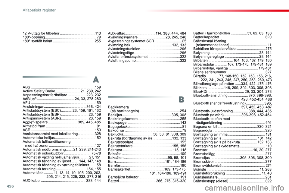 CITROEN JUMPER SPACETOURER 2017  InstruktionsbÖcker (in Swedish) 496
Spacetourer-VP_sv_Chap11_index-alpha_ed01-2016
12 V-uttag för tillbehör ..................................11 3
180°-öppning ............................... ....................79
180° synfäl