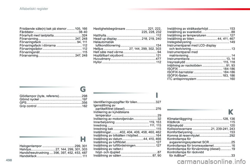 CITROEN JUMPER SPACETOURER 2017  InstruktionsbÖcker (in Swedish) 498
Spacetourer-VP_sv_Chap11_index-alpha_ed01-2016
Inställning av strålkastarhöjd ........................15 3
Inställning av svankstöd  ..................................88
I
nställning av temp
