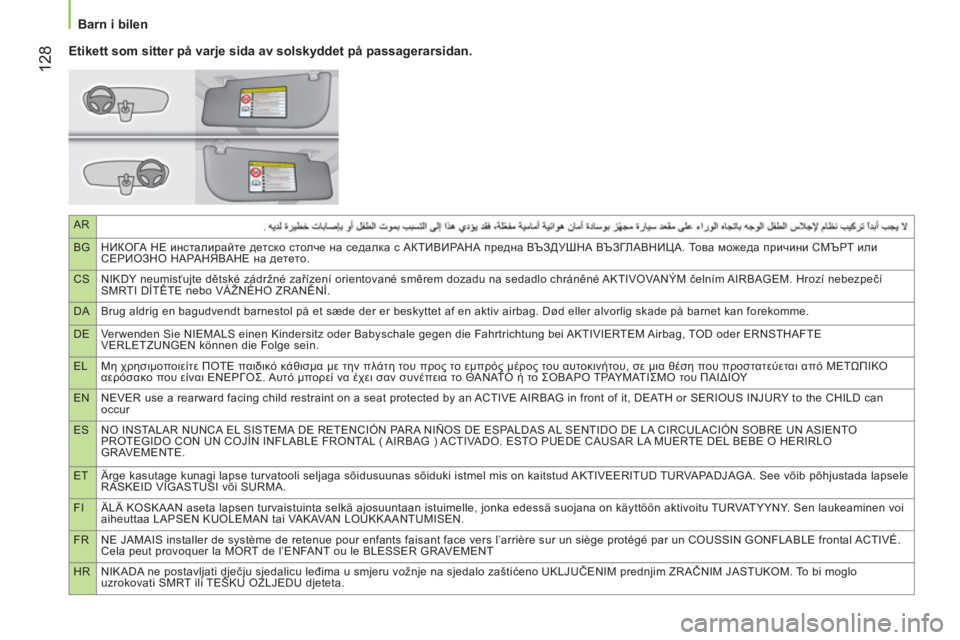 CITROEN NEMO 2014  InstruktionsbÖcker (in Swedish) AR
BGНИКОГА НЕ инсталирайте детско столче на седалка с АКТИВИРАНА предна ВЪЗДУШНА ВЪЗГЛАВНИЦА. То в а можеда пр