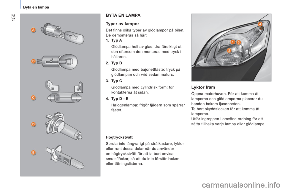 CITROEN NEMO 2014 InstruktionsbÖcker (in Swedish) 150
Byta en lampa
Lyktor fram
Öppna motorhuven. För att komma åt
lamporna och glödlamporna placerar du
handen bakom ljusenheten.
Ta bort skyddslocken för att komma åt
lam CITROEN NEMO 2014 InstruktionsbÖcker (in Swedish) 150
Byta en lampa
Lyktor fram
Öppna motorhuven. För att komma åt
lamporna och glödlamporna placerar du
handen bakom ljusenheten.
Ta bort skyddslocken för att komma åt
lam