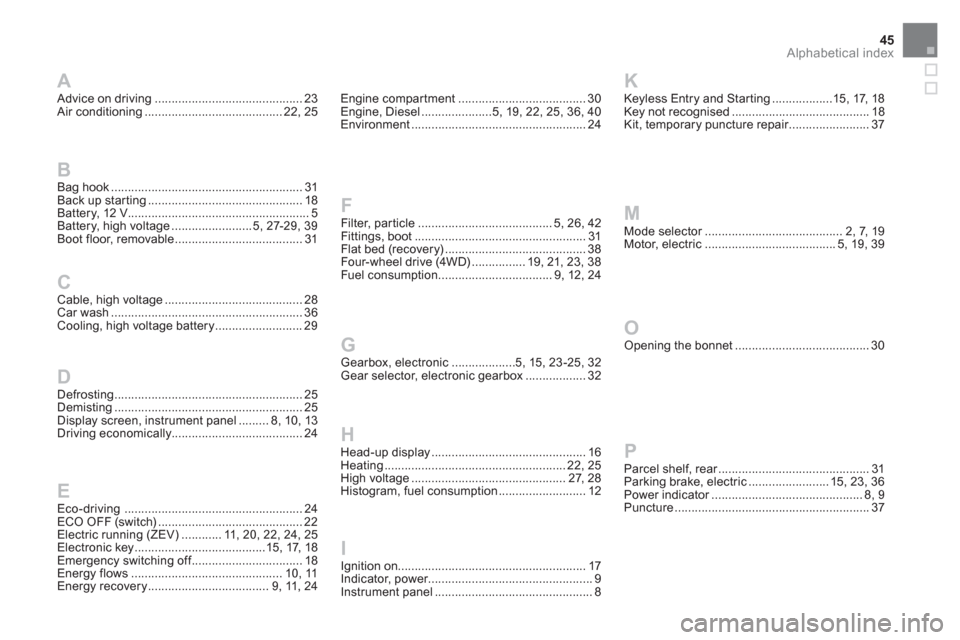 Citroen DS5 HYBRID 2016 1.G Owners Manual 45Alphabetical index
Advice on driving ............................................ 23
Air conditioning ......................................... 22, 25
Bag hook ......................................