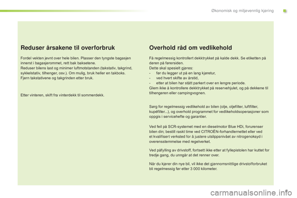 CITROEN C3 2015 InstruksjonsbØker (in Norwegian) 9
C3_no_Chap00c_eco-conduite_ed01-2014
Reduser årsakene til overforbruk
Fordel vekten jevnt over hele bilen. Plasser den tyngste bagasjen
innerst i bagasjerommet, rett bak baksetene.
Reduser bilens CITROEN C3 2015 InstruksjonsbØker (in Norwegian) 9
C3_no_Chap00c_eco-conduite_ed01-2014
Reduser årsakene til overforbruk
Fordel vekten jevnt over hele bilen. Plasser den tyngste bagasjen
innerst i bagasjerommet, rett bak baksetene.
Reduser bilens
