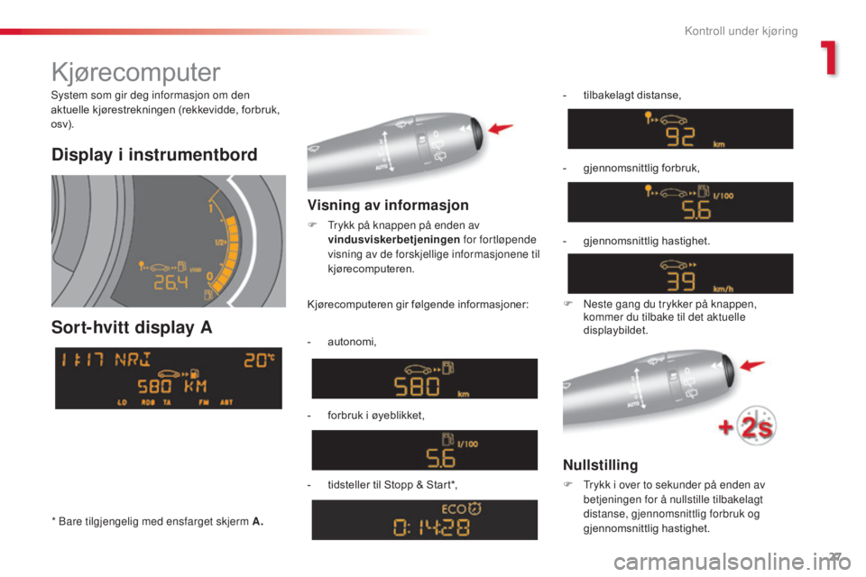 CITROEN C3 2015 InstruksjonsbØker (in Norwegian) 27
C3_no_Chap01_Controle-de-marche_ed01-2014
C3_no_Chap01_Controle-de-marche_ed01-2014
Display i instrumentbord
Sort-hvitt display A
Visning av informasjon
F trykk på knappen på enden av vindusvisk CITROEN C3 2015 InstruksjonsbØker (in Norwegian) 27
C3_no_Chap01_Controle-de-marche_ed01-2014
C3_no_Chap01_Controle-de-marche_ed01-2014
Display i instrumentbord
Sort-hvitt display A
Visning av informasjon
F trykk på knappen på enden av vindusvisk
