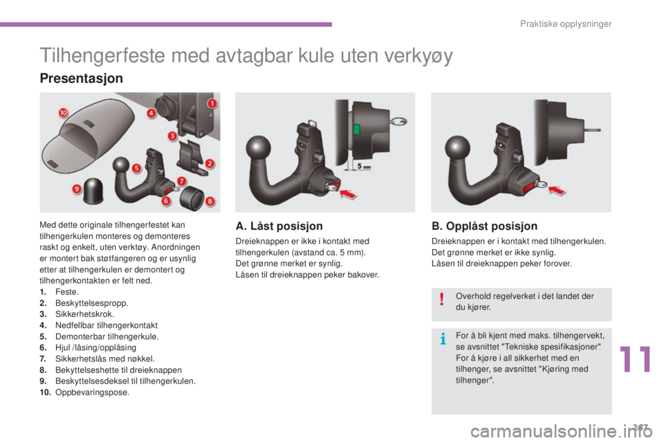 CITROEN C4 2015 InstruksjonsbØker (in Norwegian) 267
C4-2_no_Chap11_info-pratique_ed01-2015
C4-2_no_Chap11_info-pratique_ed01-2015
tilhengerfeste med avtagbar kule uten verkyøy
Presentasjon
Med dette originale tilhenger festet kan
tilhengerkulen m CITROEN C4 2015 InstruksjonsbØker (in Norwegian) 267
C4-2_no_Chap11_info-pratique_ed01-2015
C4-2_no_Chap11_info-pratique_ed01-2015
tilhengerfeste med avtagbar kule uten verkyøy
Presentasjon
Med dette originale tilhenger festet kan
tilhengerkulen m