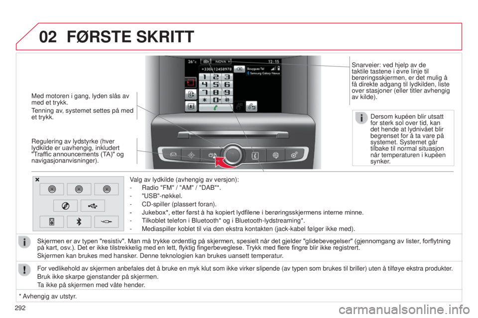 CITROEN C4 2015 InstruksjonsbØker (in Norwegian) 02
292
C4-2_no_Chap13b_sMEGplus_ed01-2015
C4-2_no_Chap13b_sMEGplus_ed01-2015
Med motoren i gang, lyden slås av
med et trykk.
tenning av
, systemet settes på med
et trykk.
r
egulering av lydstyrke CITROEN C4 2015 InstruksjonsbØker (in Norwegian) 02
292
C4-2_no_Chap13b_sMEGplus_ed01-2015
C4-2_no_Chap13b_sMEGplus_ed01-2015
Med motoren i gang, lyden slås av
med et trykk.
tenning av
, systemet settes på med
et trykk.
r
egulering av lydstyrke
