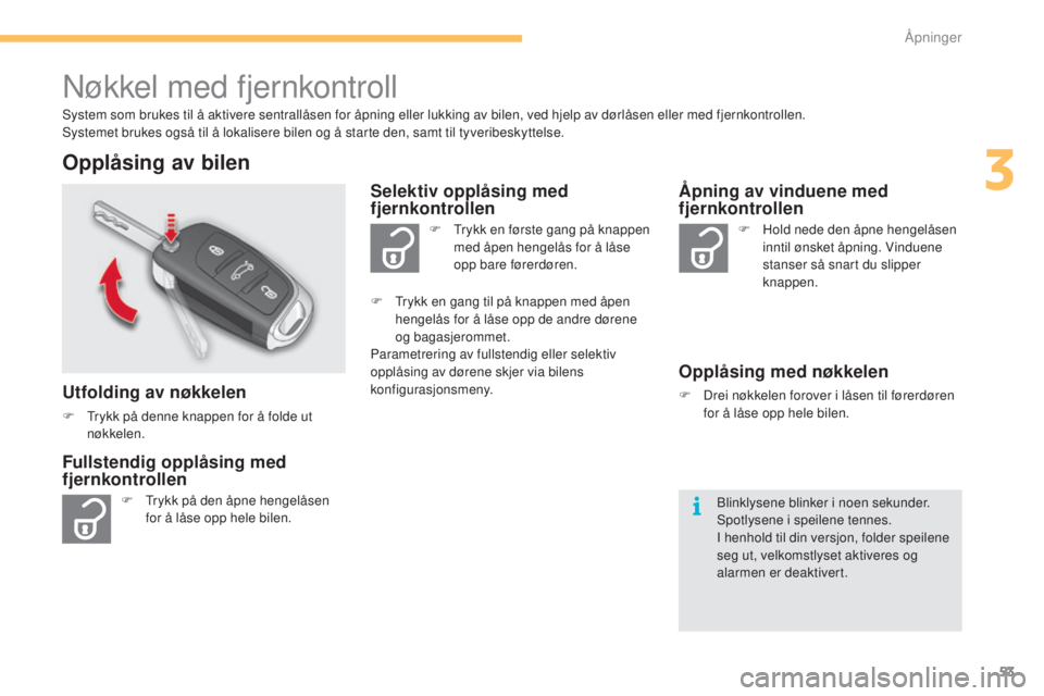 CITROEN C4 2015 InstruksjonsbØker (in Norwegian) 53
C4-2_no_Chap03_ouvertures_ed01-2015
C4-2_no_Chap03_ouvertures_ed01-2015
nøkkel med fjernkontroll
system som brukes til å aktivere sentrallåsen for åpning eller lukking av bilen, ved hjelp av d CITROEN C4 2015 InstruksjonsbØker (in Norwegian) 53
C4-2_no_Chap03_ouvertures_ed01-2015
C4-2_no_Chap03_ouvertures_ed01-2015
nøkkel med fjernkontroll
system som brukes til å aktivere sentrallåsen for åpning eller lukking av bilen, ved hjelp av d