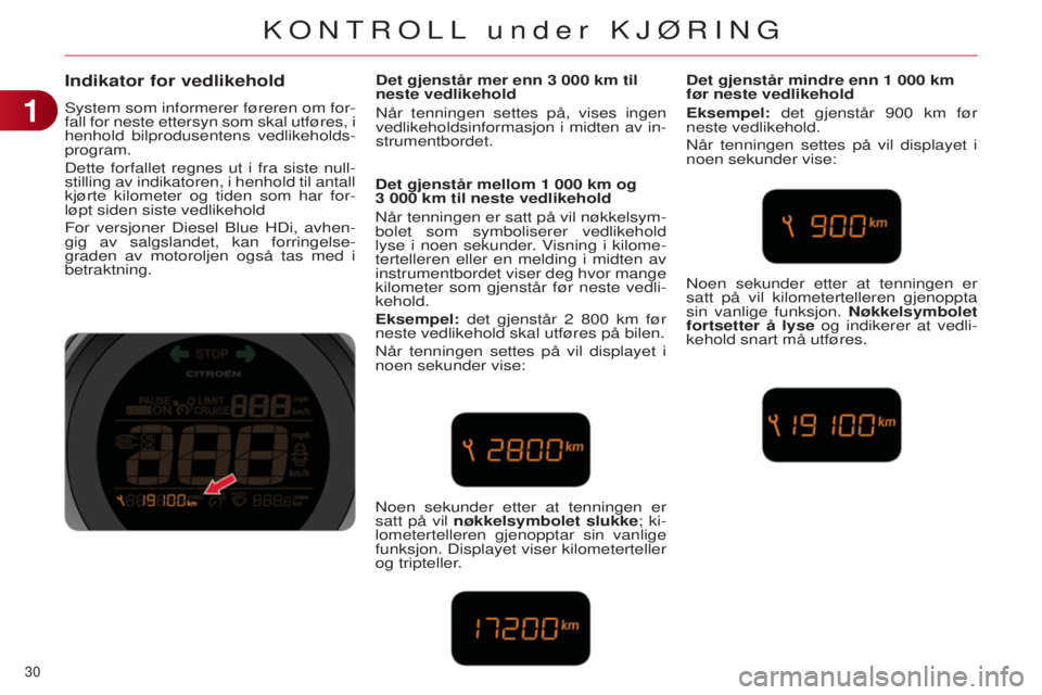 CITROEN C4 2014 InstruksjonsbØker (in Norwegian) 30
C4-2_no_Chap01_controle-de-marche_ed01-2014
Indikator for vedlikehold
system som informerer føreren om for-
fall for neste ettersyn som skal utføres, i
henhold
bilprodusentens vedlikeholds-
pr CITROEN C4 2014 InstruksjonsbØker (in Norwegian) 30
C4-2_no_Chap01_controle-de-marche_ed01-2014
Indikator for vedlikehold
system som informerer føreren om for-
fall for neste ettersyn som skal utføres, i
henhold
bilprodusentens vedlikeholds-
pr