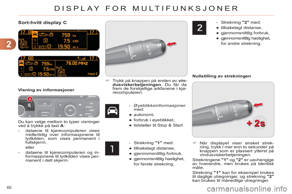 CITROEN C4 2013 InstruksjonsbØker (in Norwegian) 2
DISPLAY FOR MULTIFUNKSJONER
60
Sort-hvitt display C
Du kan velge mellom to typer visninger
ved å trykke på tast A
:
- dataene til kjørecomputeren vises
midlertidig ove CITROEN C4 2013 InstruksjonsbØker (in Norwegian) 2
DISPLAY FOR MULTIFUNKSJONER
60
Sort-hvitt display C
Du kan velge mellom to typer visninger
ved å trykke på tast A
:
- dataene til kjørecomputeren vises
midlertidig ove