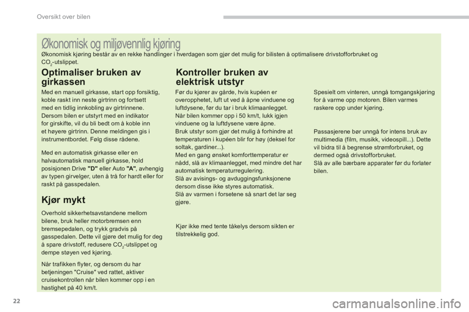 CITROEN C4 AIRCROSS 2013 InstruksjonsbØker (in Norwegian) 22
Oversikt over bilen
Økonomisk og miljøvennlig kjøring
Økonomisk kjøring består av en rekke han CITROEN C4 AIRCROSS 2013 InstruksjonsbØker (in Norwegian) 22
Oversikt over bilen
Økonomisk og miljøvennlig kjøring
Økonomisk kjøring består av en rekke han