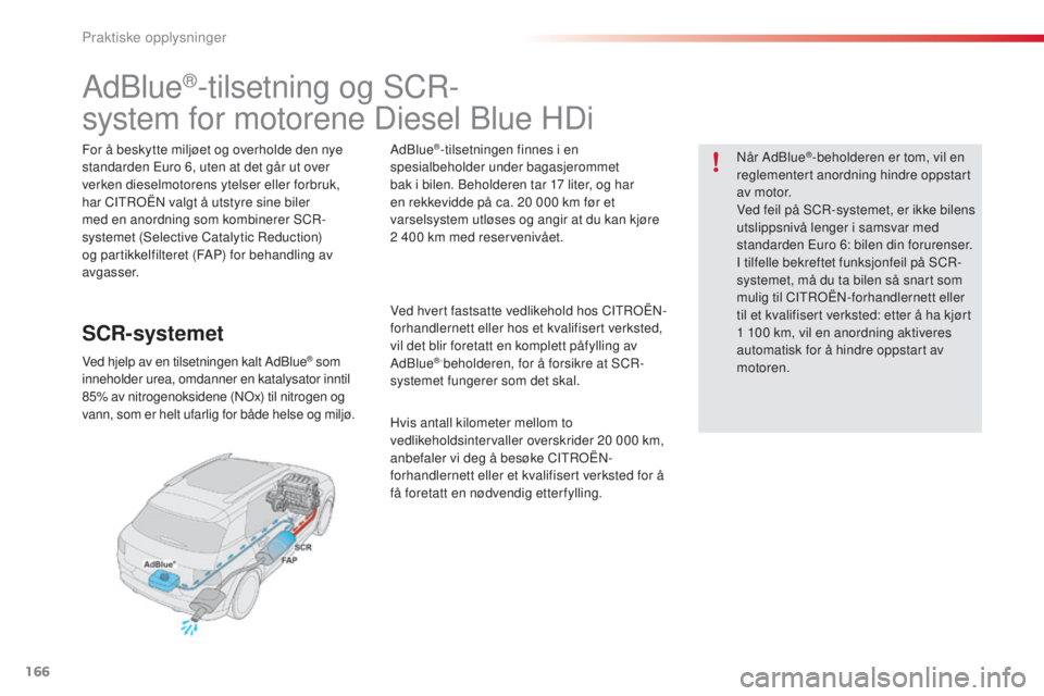 CITROEN C4 CACTUS 2014 InstruksjonsbØker (in Norwegian) 166
E3_no_Chap09_info_pratiques_ed01-2014
AdBlue®-tilsetning og SCR-
system for motorene Diesel Blue HDi
For å beskytte miljøet og overholde den nye
standarden Euro 6, uten at det går ut over
ve CITROEN C4 CACTUS 2014 InstruksjonsbØker (in Norwegian) 166
E3_no_Chap09_info_pratiques_ed01-2014
AdBlue®-tilsetning og SCR-
system for motorene Diesel Blue HDi
For å beskytte miljøet og overholde den nye
standarden Euro 6, uten at det går ut over
ve