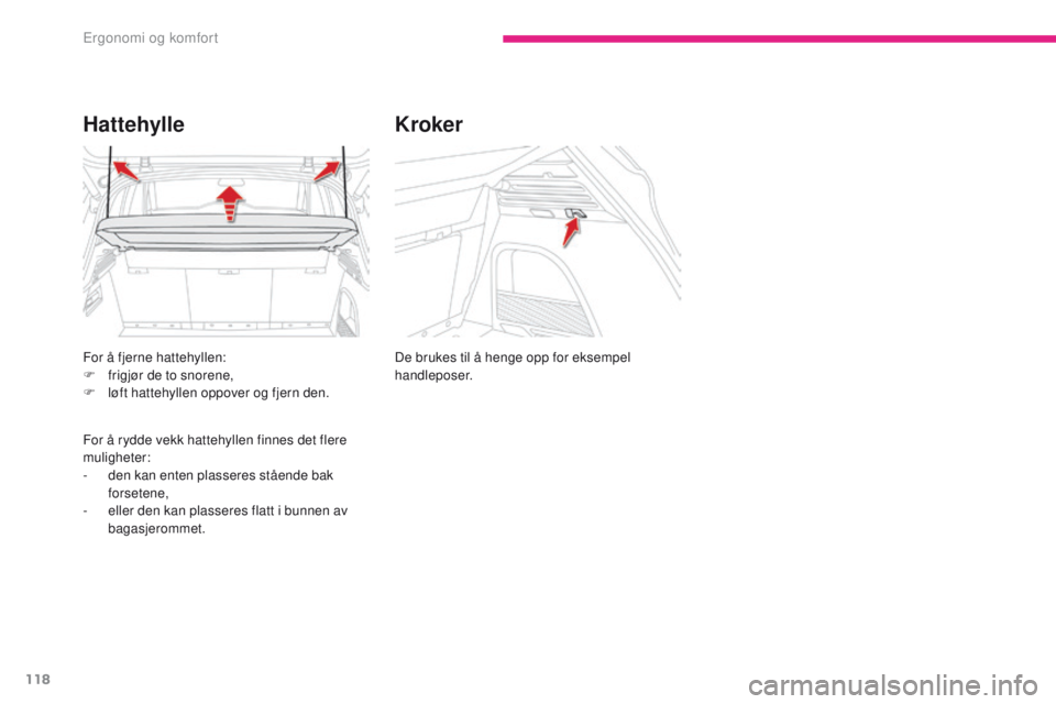 CITROEN C4 PICASSO 2018 InstruksjonsbØker (in Norwegian) 118
C4-Picasso-II_no_Chap03_ergonomie-confort_ed02-2016
For å fjerne hattehyllen:
F f rigjør de to snorene,
F
l
øft hattehyllen oppover og fjern den.
Hattehylle
For å rydde vekk hattehyllen fin CITROEN C4 PICASSO 2018 InstruksjonsbØker (in Norwegian) 118
C4-Picasso-II_no_Chap03_ergonomie-confort_ed02-2016
For å fjerne hattehyllen:
F f rigjør de to snorene,
F
l
øft hattehyllen oppover og fjern den.
Hattehylle
For å rydde vekk hattehyllen fin