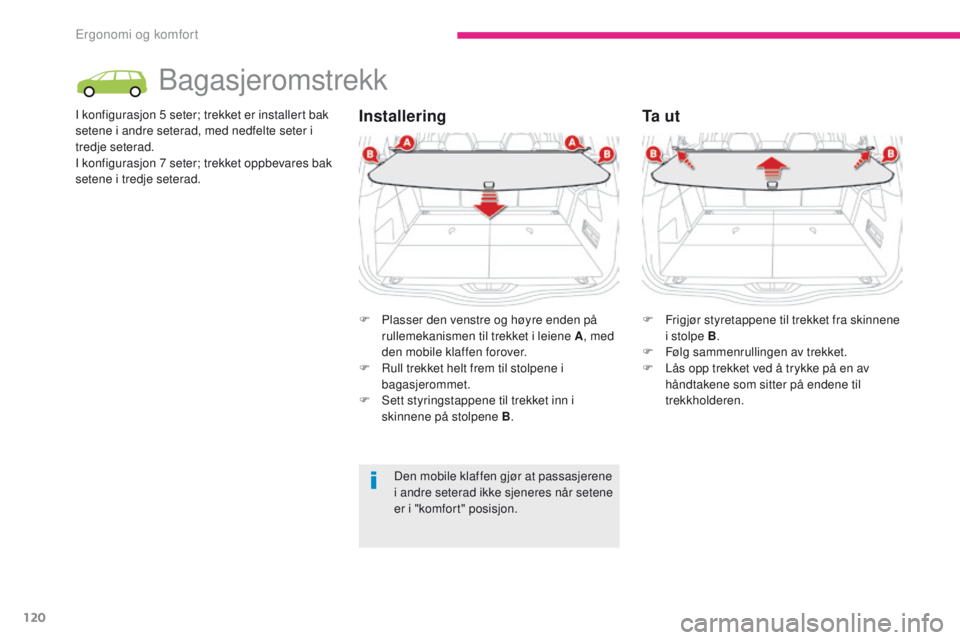 CITROEN C4 PICASSO 2018 InstruksjonsbØker (in Norwegian) 120
C4-Picasso-II_no_Chap03_ergonomie-confort_ed02-2016
Bagasjeromstrekk
I konfigurasjon 5 seter; trekket er installert bak
s etene i andre seterad, med nedfelte seter i
tredje seterad.
I konfiguras CITROEN C4 PICASSO 2018 InstruksjonsbØker (in Norwegian) 120
C4-Picasso-II_no_Chap03_ergonomie-confort_ed02-2016
Bagasjeromstrekk
I konfigurasjon 5 seter; trekket er installert bak
s etene i andre seterad, med nedfelte seter i
tredje seterad.
I konfiguras