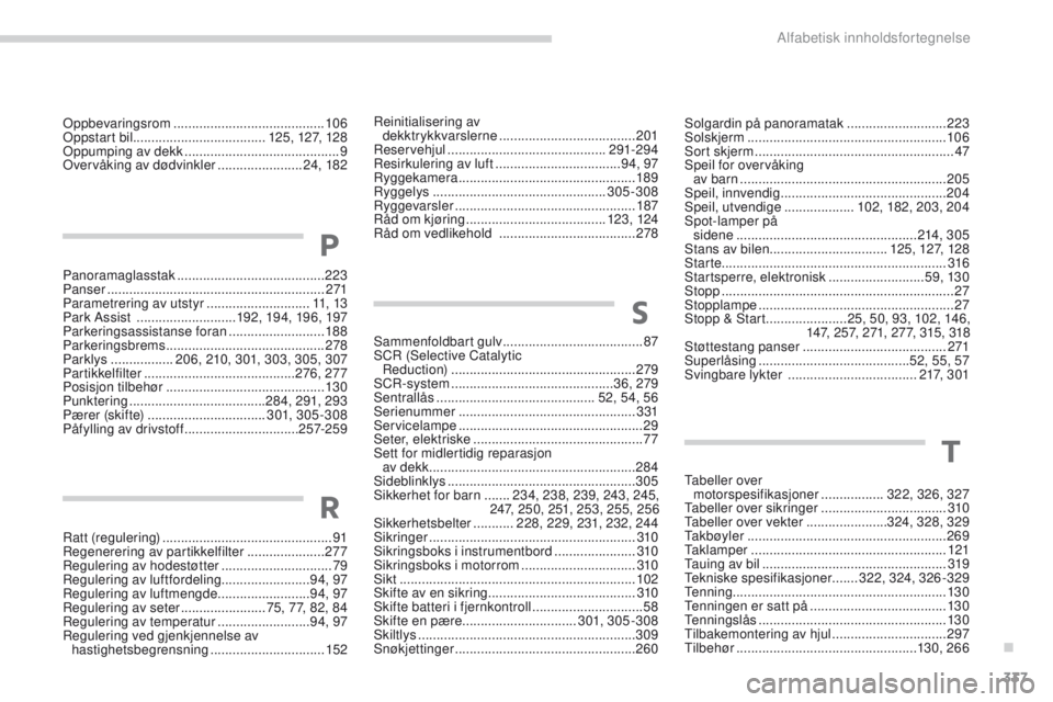 CITROEN C4 PICASSO 2016 InstruksjonsbØker (in Norwegian) 337
C4-Picasso-II_no_Chap11_index-alpha_ed01-2016
Panoramaglasstak ........................................ 223
Panser ........................................................... 271
Parametrering av CITROEN C4 PICASSO 2016 InstruksjonsbØker (in Norwegian) 337
C4-Picasso-II_no_Chap11_index-alpha_ed01-2016
Panoramaglasstak ........................................ 223
Panser ........................................................... 271
Parametrering av