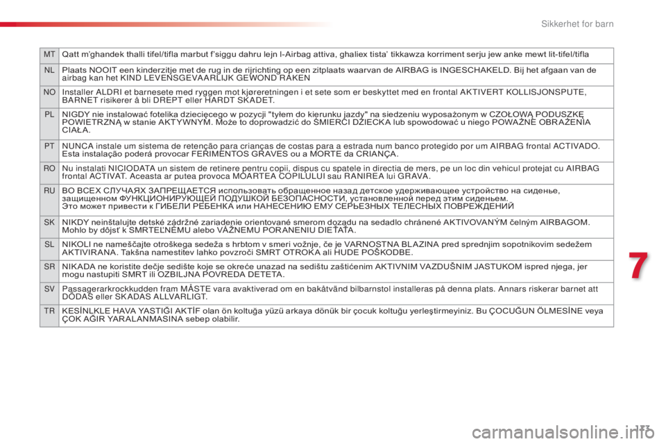 CITROEN C5 2015 InstruksjonsbØker (in Norwegian) MtQatt m’ghandek thalli tifel/tifla marbut f’siggu dahru lejn l-Airbag attiva, ghaliex tista’ tikkawza korriment serju jew anke mewt lit-tifel/tifla
nLPlaats NOOIT een kinderzitje met de rug in CITROEN C5 2015 InstruksjonsbØker (in Norwegian) MtQatt m’ghandek thalli tifel/tifla marbut f’siggu dahru lejn l-Airbag attiva, ghaliex tista’ tikkawza korriment serju jew anke mewt lit-tifel/tifla
nLPlaats NOOIT een kinderzitje met de rug in