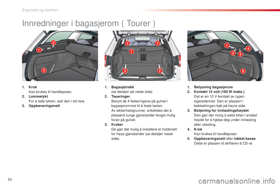 CITROEN C5 2015 InstruksjonsbØker (in Norwegian) 92
C5_no_Chap03_ergo-et-confort_ed01-2014
Innredninger i bagasjerom ( tourer )
1. Krok
ka n brukes til handleposer.
2.
L
ommelykt
F
or å lade lykten, sett den i sitt leie.
3.
O
ppbevaringsn CITROEN C5 2015 InstruksjonsbØker (in Norwegian) 92
C5_no_Chap03_ergo-et-confort_ed01-2014
Innredninger i bagasjerom ( tourer )
1. Krok
ka n brukes til handleposer.
2.
L
ommelykt
F
or å lade lykten, sett den i sitt leie.
3.
O
ppbevaringsn