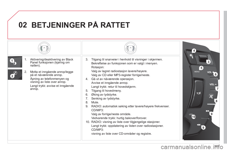 CITROEN C5 2012 InstruksjonsbØker (in Norwegian) 307
02
LISTMENU
1
2
4
3
5
6
7
8
9
9
10
BETJENINGER P CITROEN C5 2012 InstruksjonsbØker (in Norwegian) 307
02
LISTMENU
1
2
4
3
5
6
7
8
9
9
10
BETJENINGER P