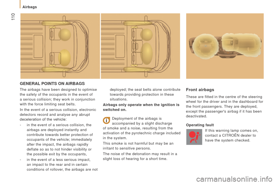 Citroen JUMPER 2016 2.G Owners Manual 11 0
jumper_en_Chap05_Securite_ed01-2015
GEnErAL POI nt S O n AI r BAGS
The airbags have been designed to optimise
the safety of the occupants in the event of
a serious collision; they work in co Citroen JUMPER 2016 2.G Owners Manual 11 0
jumper_en_Chap05_Securite_ed01-2015
GEnErAL POI nt S O n AI r BAGS
The airbags have been designed to optimise
the safety of the occupants in the event of
a serious collision; they work in co