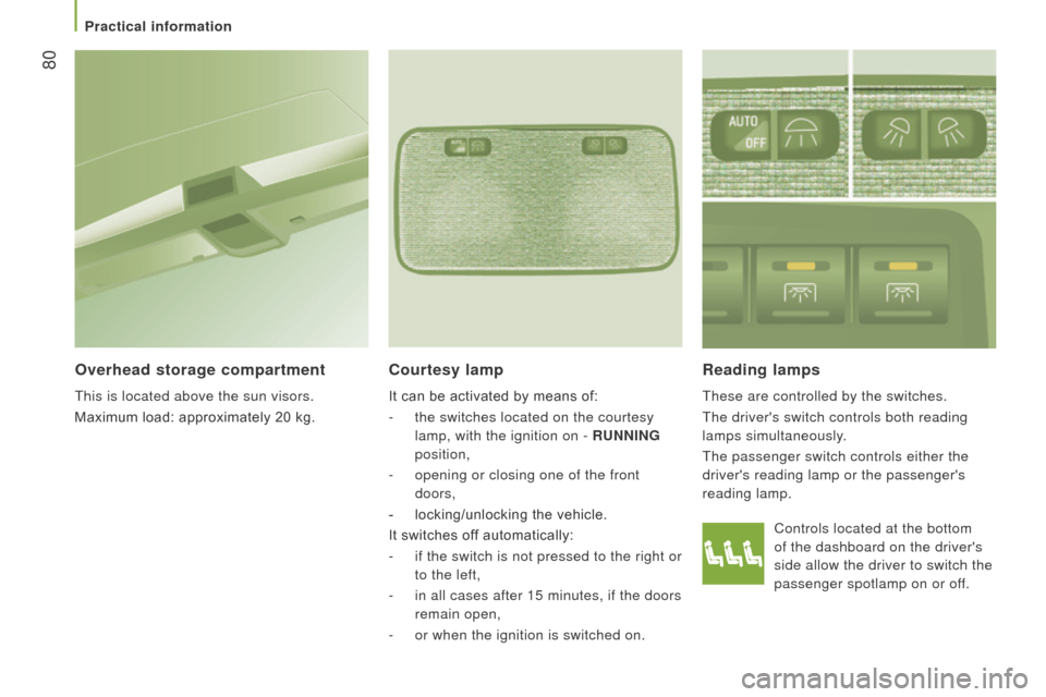 Citroen JUMPER 2016 2.G Manual Online  80
jumper_en_Chap03_Ergo-et-confort_ed01-2015
Controls located at the bottom 
of the dashboard on the drivers 
side allow the driver to switch the 
passenger spotlamp on or off.
reading lamps
These 