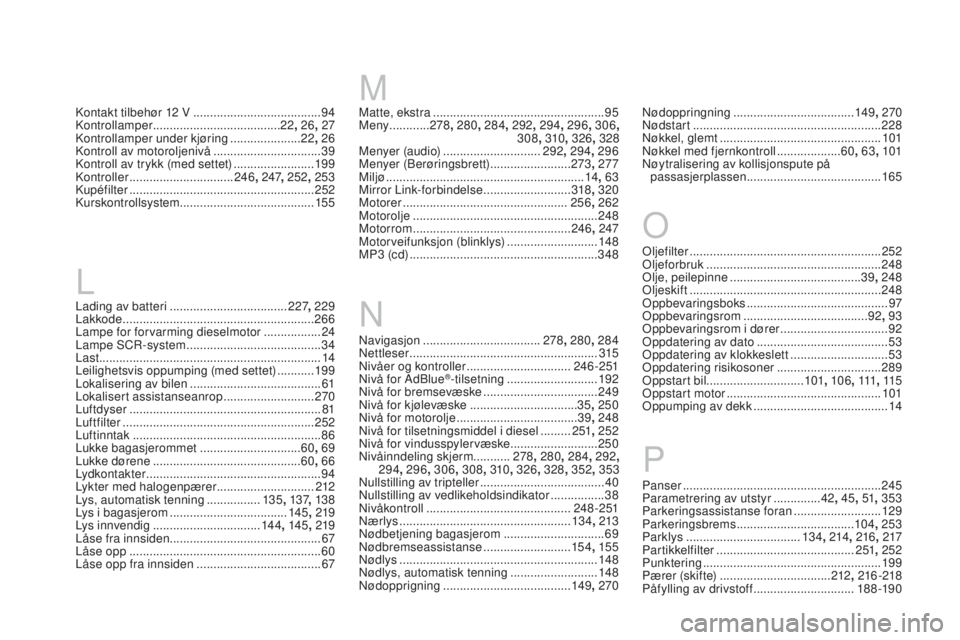 CITROEN DS3 2017 InstruksjonsbØker (in Norwegian) DS3_no_Chap12_index-recherche_ed02-2015
Navigasjon ...................................2 78, 280 , 284
Nettleser ................ ........................................ 315
Nivåer og kontroller
... CITROEN DS3 2017 InstruksjonsbØker (in Norwegian) DS3_no_Chap12_index-recherche_ed02-2015
Navigasjon ...................................2 78, 280 , 284
Nettleser ................ ........................................ 315
Nivåer og kontroller
...