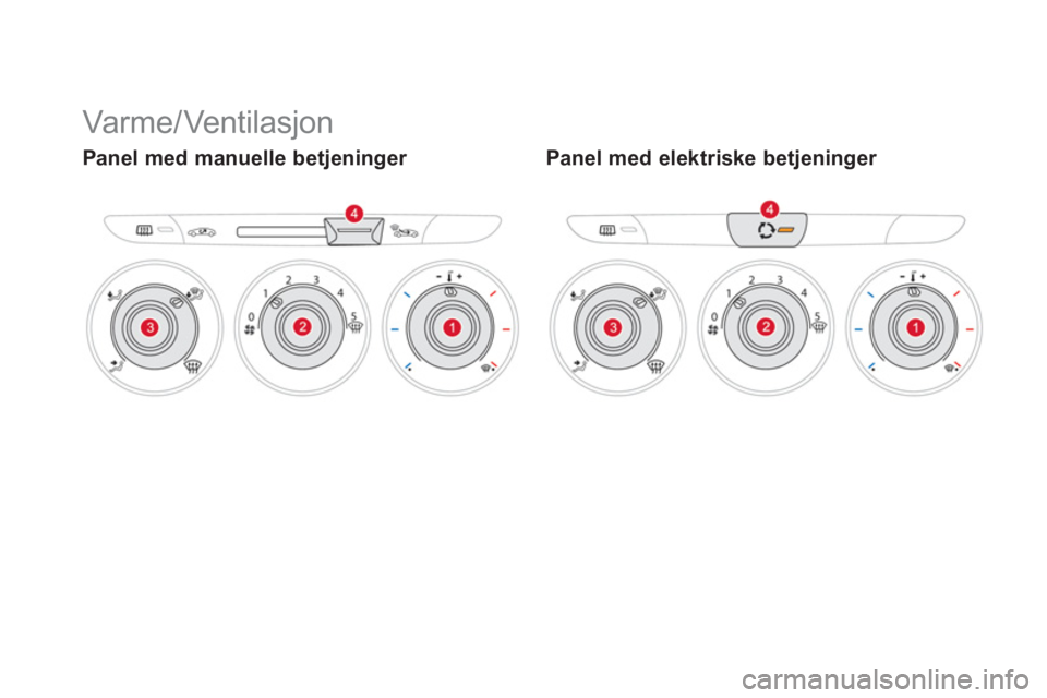 CITROEN DS3 2011  InstruksjonsbØker (in Norwegian)   Var me/ Vent ilasjon  
Panel med manuelle betjeninger  Panel med elektriske betjeninger   