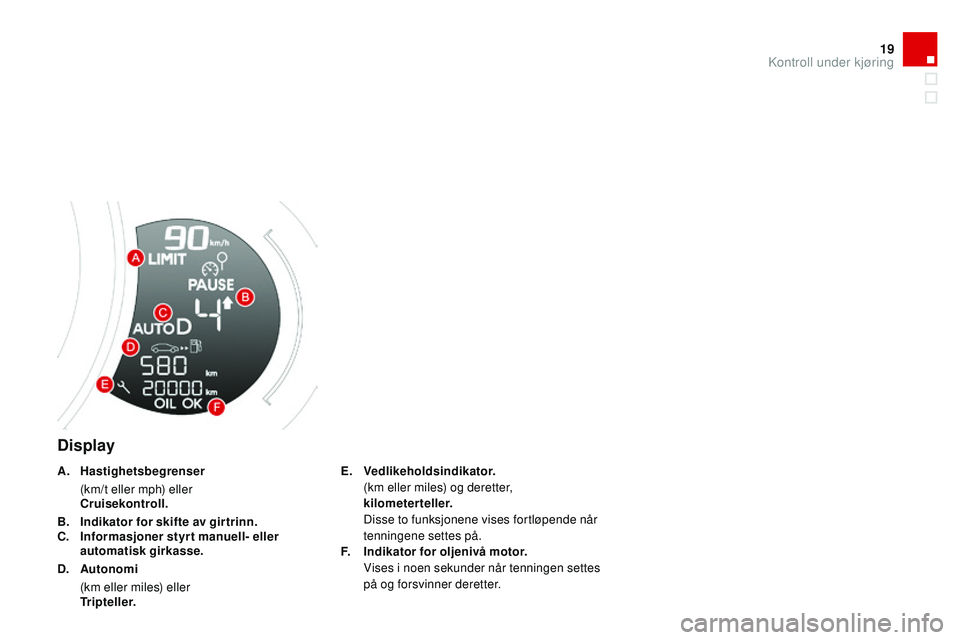 CITROEN DS3 CABRIO 2015 InstruksjonsbØker (in Norwegian) 19
DS3_no_Chap01_controle-de-marche_ed01-2014
display
E. Vedlikeholdsindikator. (
km eller miles) og deretter,
kilometerteller.
D
isse to funksjonene vises fortløpende når
tenningene settes på CITROEN DS3 CABRIO 2015 InstruksjonsbØker (in Norwegian) 19
DS3_no_Chap01_controle-de-marche_ed01-2014
display
E. Vedlikeholdsindikator. (
km eller miles) og deretter,
kilometerteller.
D
isse to funksjonene vises fortløpende når
tenningene settes på