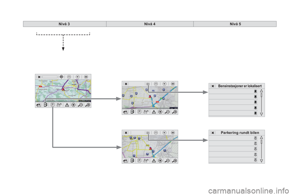 CITROEN DS5 HYBRID 2016  InstruksjonsbØker (in Norwegian) Nivå 3Nivå 4Nivå 5
Bensinstasjoner er lokalisert   Bensinstasjoner er lokalisert   Bensinstasjoner er lokalisert
Parkering rundt bilen 