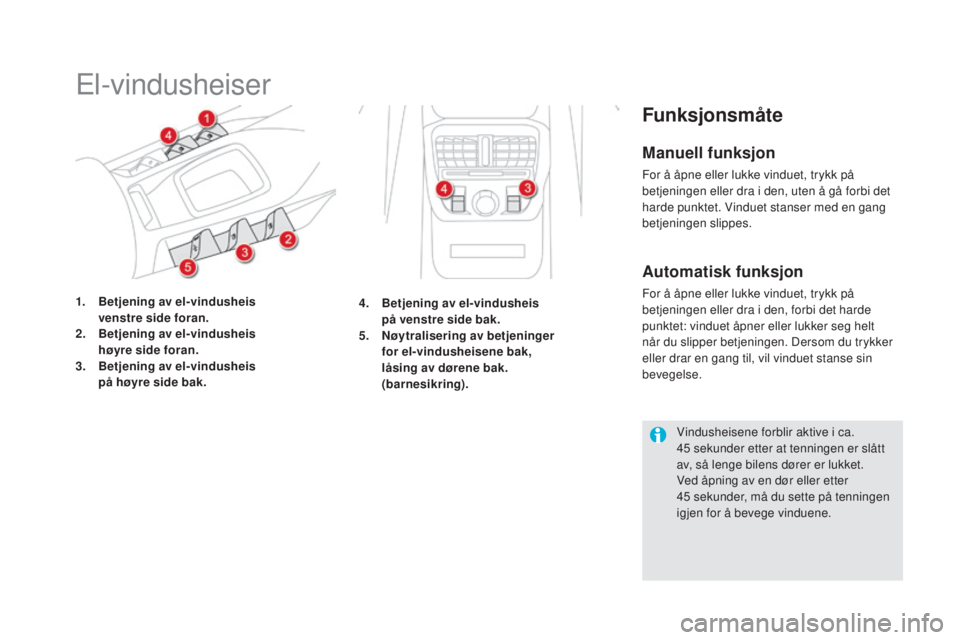 CITROEN DS5 HYBRID 2016 InstruksjonsbØker (in Norwegian) DS5_no_Chap02_ouvertures_ed02-2015
El-vindusheiser
1. Betjening av el-vindusheis
venstre side foran.
2.
B
etjening av el-vindusheis
høyre side foran.
3.
B
etjening av el-vindusheis
på høyr CITROEN DS5 HYBRID 2016 InstruksjonsbØker (in Norwegian) DS5_no_Chap02_ouvertures_ed02-2015
El-vindusheiser
1. Betjening av el-vindusheis
venstre side foran.
2.
B
etjening av el-vindusheis
høyre side foran.
3.
B
etjening av el-vindusheis
på høyr
