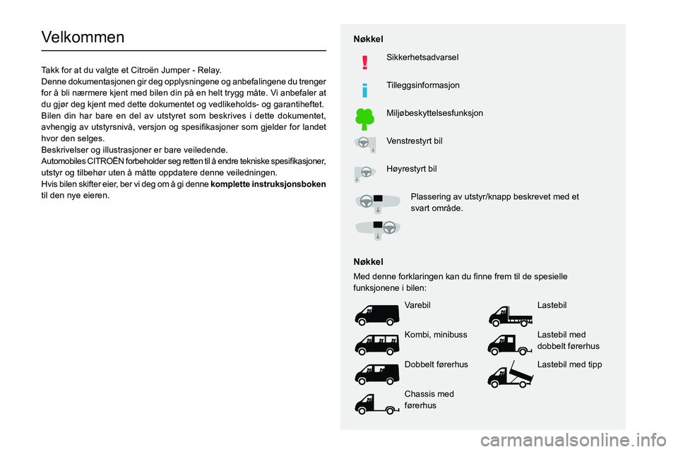 CITROEN JUMPER 2020 InstruksjonsbØker (in Norwegian)
Velkommen
Takk for at du valgte et Citro CITROEN JUMPER 2020 InstruksjonsbØker (in Norwegian)
Velkommen
Takk for at du valgte et Citro