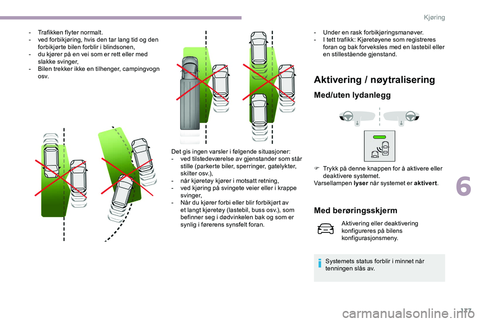 CITROEN JUMPER SPACETOURER 2020  InstruksjonsbØker (in Norwegian) 177
- Trafikken flyter normalt.
- v ed forbikjøring, hvis den tar lang tid og den 
forbikjørte bilen forblir i blindsonen,
-
 
d
 u kjører på en vei som er rett eller med 
slakke svinger,
-
 B

il