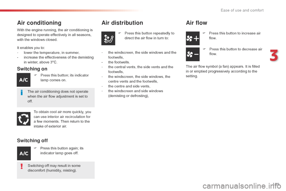 Citroen SPACETOURER 2016 1.G Service Manual 129
Spacetourer-VP_en_Chap03_ergonomie-et-confort_ed01-2016
F Press this button to increase air f low.
Air distribution
F Press this button repeatedly to direct the air flow in turn to:
-
 
t

he wind