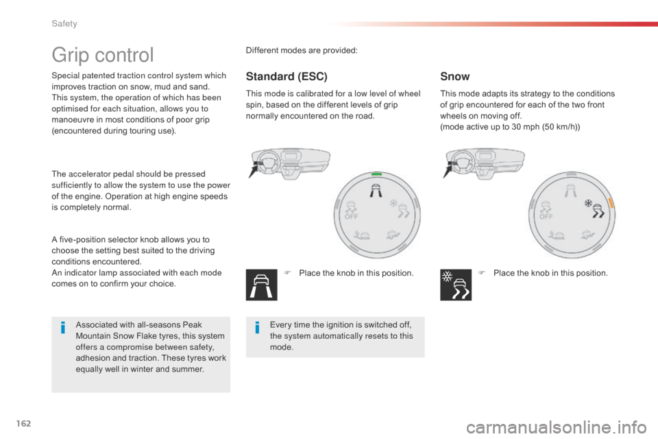 Citroen SPACETOURER 2016 1.G Workshop Manual 162
Spacetourer-VP_en_Chap05_securite_ed01-2016
Grip control
Special patented traction control system which 
improves traction on snow, mud and sand.
This system, the operation of which has been 
opti