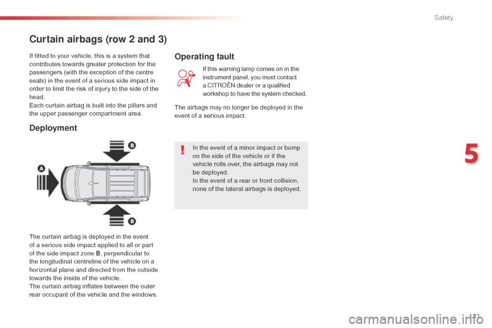 Citroen SPACETOURER 2016 1.G Owners Manual 171
Spacetourer-VP_en_Chap05_securite_ed01-2016
If fitted to your vehicle, this is a system that 
contributes towards greater protection for the 
passengers (with the exception of the centre 
seats) i