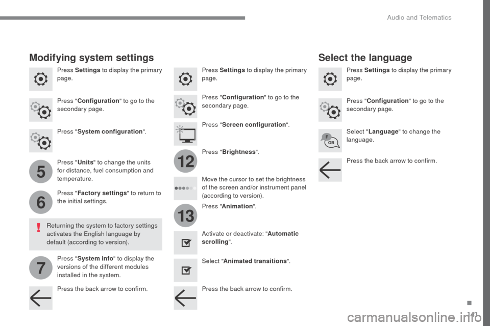 Citroen SPACETOURER 2016 1.G Owners Manual 141
5
6
7
12
13
Transversal-Citroen_en_Chap02_RCC-2-2-0_ed01-2016
Press Settings to display the primary
page. Press Settings
to display the primary
page.
Press Settings
to display the primary
pag Citroen SPACETOURER 2016 1.G Owners Manual 141
5
6
7
12
13
Transversal-Citroen_en_Chap02_RCC-2-2-0_ed01-2016
Press Settings to display the primary
page. Press Settings
to display the primary
page.
Press Settings
to display the primary
pag