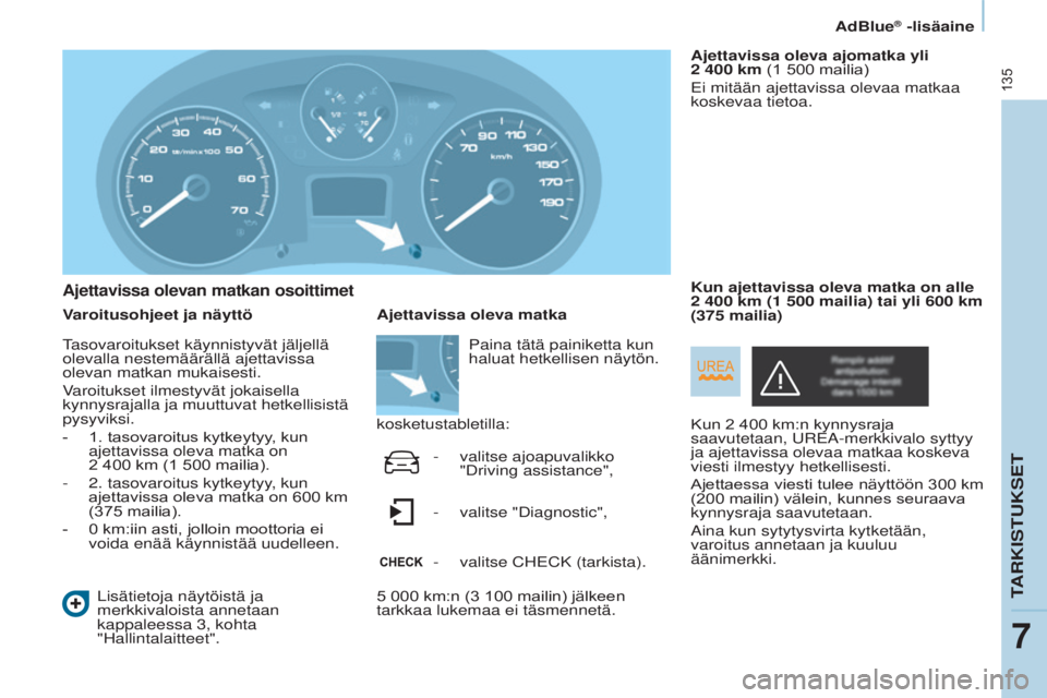 CITROEN BERLINGO ELECTRIC 2017  Omistajan Käsikirjat (in Finnish) 135
Berlingo-2-VU_fi_Chap07_Verification_ed01-2015Berlingo-2-VU_fi_Chap07_Verification_ed01-2015
Ajettavissa olevan matkan osoittimet
Varoitusohjeet ja näyttöLisätietoja näytöistä ja 
merkkivalo