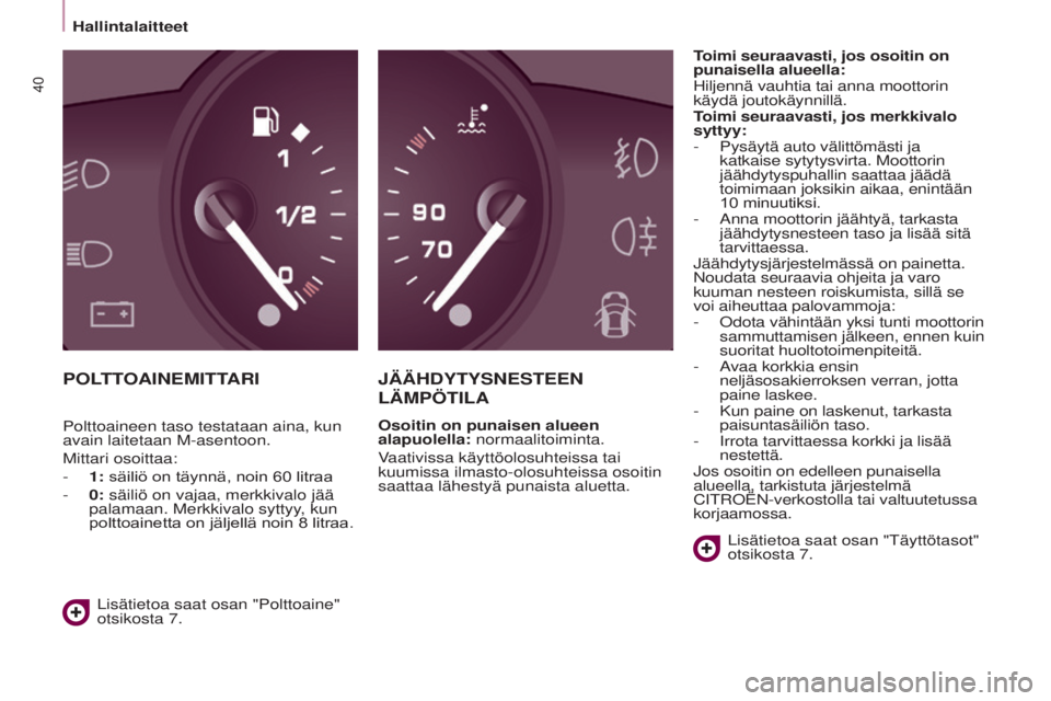 CITROEN BERLINGO ELECTRIC 2017 Omistajan Käsikirjat (in Finnish) 40
BERLINGO-2-VU_fI_CHAP03_PRET-A-PARTIR_ED01-2015BERLINGO-2-VU_fI_CHAP03_PRET-A-PARTIR_ED01-2015
POLTTOAINEMITTARIJ ÄÄHDYTYSNESTEEN
LÄMPÖTILA
Osoitin on punaisen alueen
alapuolella: normaalito CITROEN BERLINGO ELECTRIC 2017 Omistajan Käsikirjat (in Finnish) 40
BERLINGO-2-VU_fI_CHAP03_PRET-A-PARTIR_ED01-2015BERLINGO-2-VU_fI_CHAP03_PRET-A-PARTIR_ED01-2015
POLTTOAINEMITTARIJ ÄÄHDYTYSNESTEEN
LÄMPÖTILA
Osoitin on punaisen alueen
alapuolella: normaalito