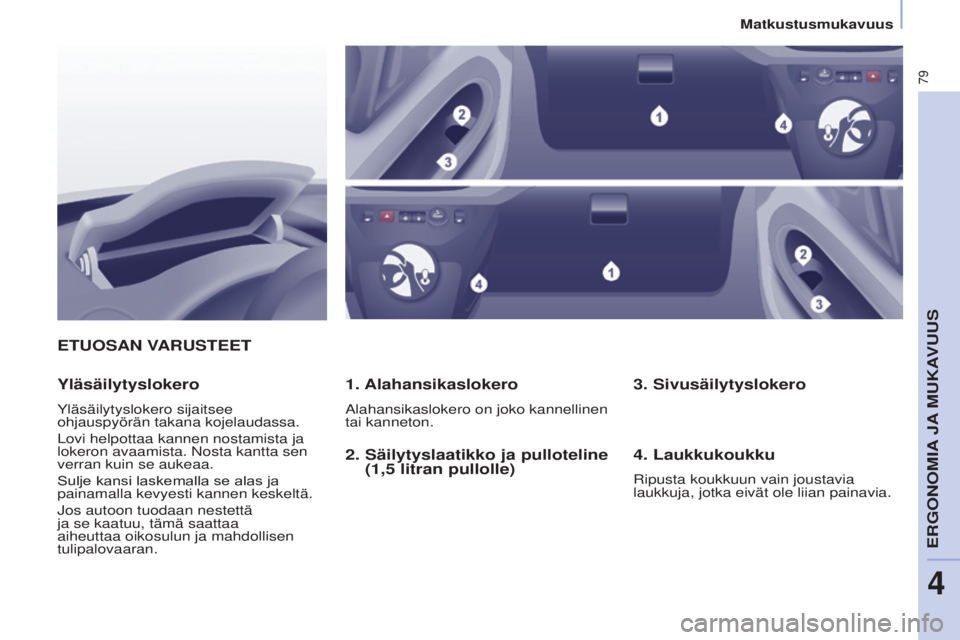 CITROEN BERLINGO ELECTRIC 2017 Omistajan Käsikirjat (in Finnish) 79
Berlingo-2-VU_fi_Chap04_Ergonomie_ed01-2015Berlingo-2-VU_fi_Chap04_Ergonomie_ed01-2015
ETUOSAN VARUSTEET
1.
Alahansikaslokero
alahansikaslokero on joko kannellinen
tai kanneton.
Yläsäilytysloke CITROEN BERLINGO ELECTRIC 2017 Omistajan Käsikirjat (in Finnish) 79
Berlingo-2-VU_fi_Chap04_Ergonomie_ed01-2015Berlingo-2-VU_fi_Chap04_Ergonomie_ed01-2015
ETUOSAN VARUSTEET
1.
Alahansikaslokero
alahansikaslokero on joko kannellinen
tai kanneton.
Yläsäilytysloke