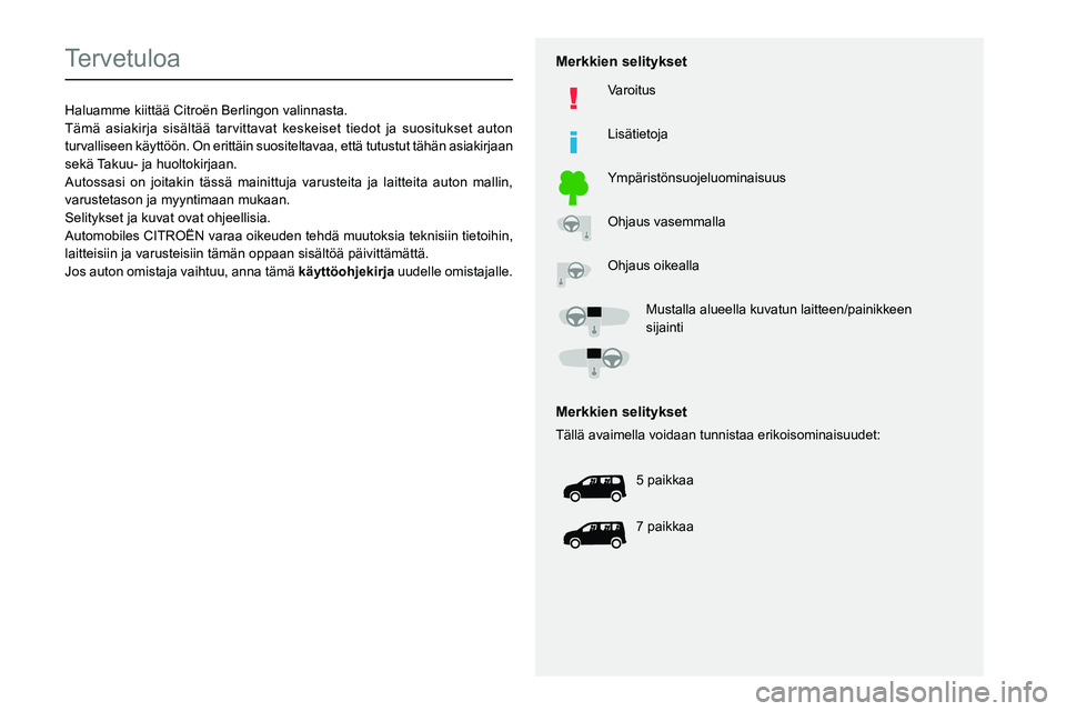 CITROEN BERLINGO VAN 2021  Omistajan Käsikirjat (in Finnish)   
 
 
 
 
 
  
  
   
   
 
  
 
  
 
 
 
   
 
 
  
Tervetuloa
Haluamme kiittää Citroën Berlingon valinnasta.
Tämä asiakirja sisältää tarvittavat keskeiset tiedot ja s\
uositukset auton 
tur