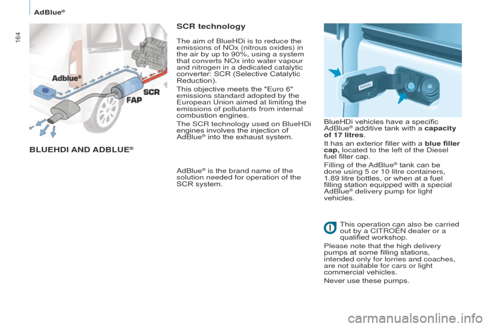 Citroen BERLINGO 2017 2.G Owners Manual 164
Berlingo2VP_en_Chap07_Verification_ed02-2016Berlingo2VP_en_Chap07_Verification_ed02-2016
BLUEHDI AND ADBLUE®
SCR technology
AdBlue® is the brand name of the 
solution needed for operation of the